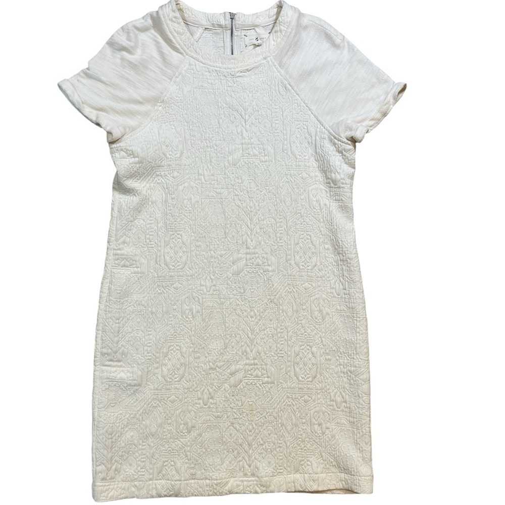 Lou & Grey Cream Textured Shirt Dress Short Sleeve Quilted Women's Small S